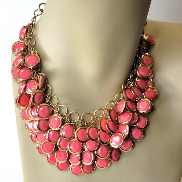 Coral Choker Necklace Resin Beaded Pendant Bib Statement Necklace - Picture 1 of 8